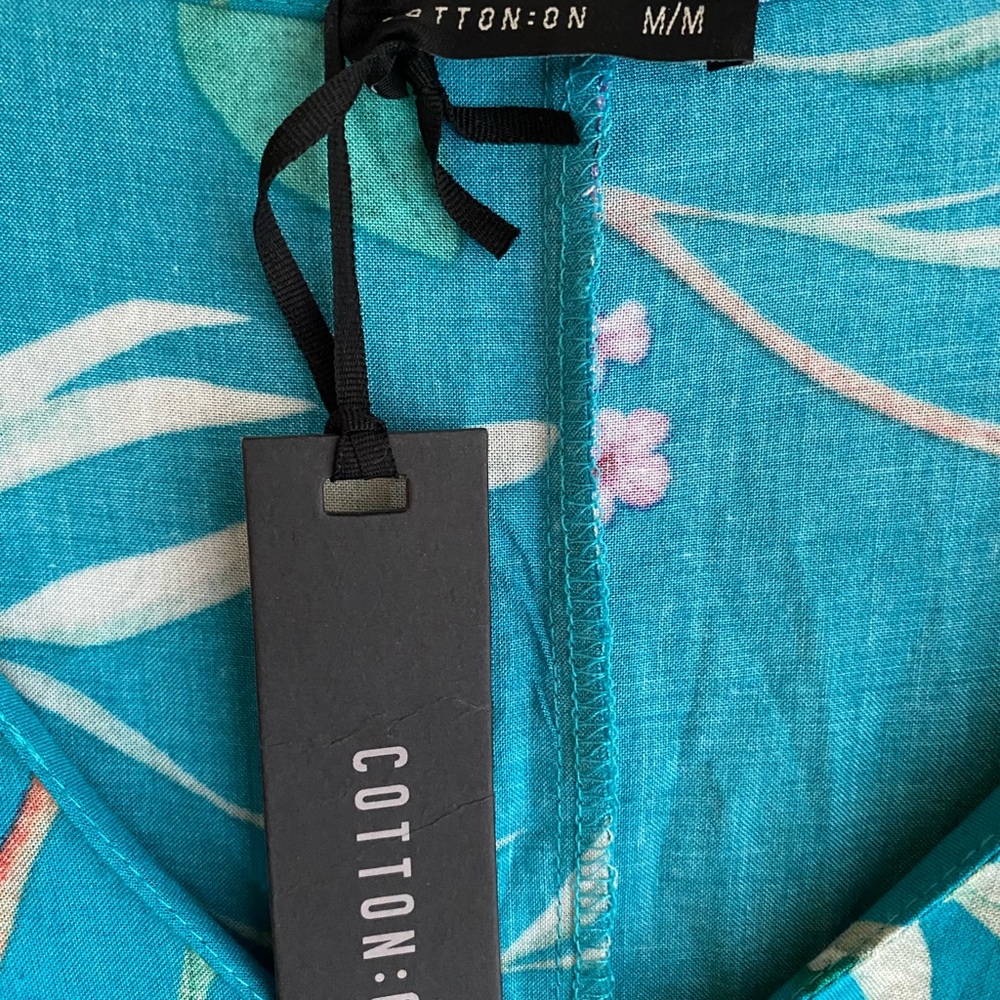 Cotton On Teal Floral dress with flowy sleeves and hem. - Picture 3 of 3